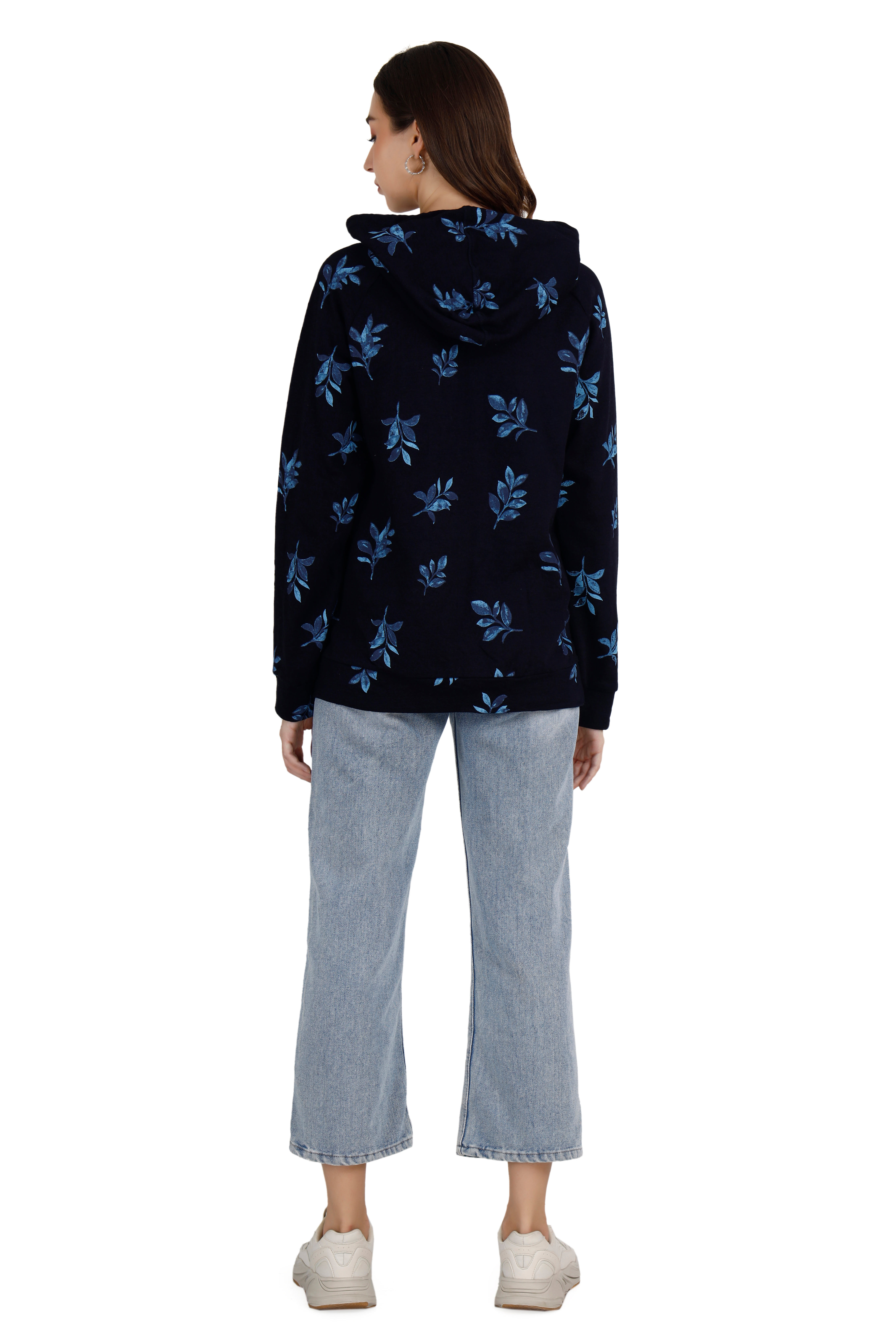 Women's Floral Navy Blue Hoodie thumbnail 5